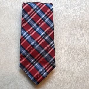 Tommy Hilfiger red/blue/cream plaid 💯 silk tie